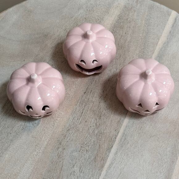 Set Of 3 Martha Stewart Pink Ceramic Led Light Up Jack O Lantern Pumpkins New - Picture 7 of 16